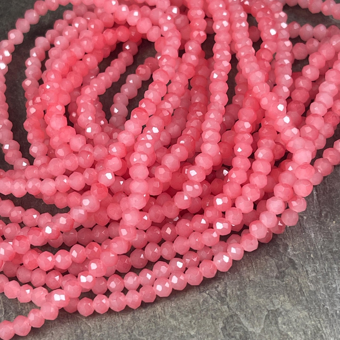 Vibrant Pink 4x3mm Faceted Glass Beads, Watermelon Pink Glass Beads (Watermelon-4) * 100 Beads