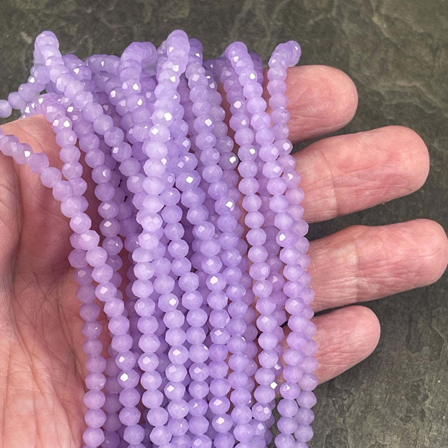 Pastel Purple 4x3mm Faceted Glass Beads, Milky Light Purple (PastelPurple-4) * 100 Beads