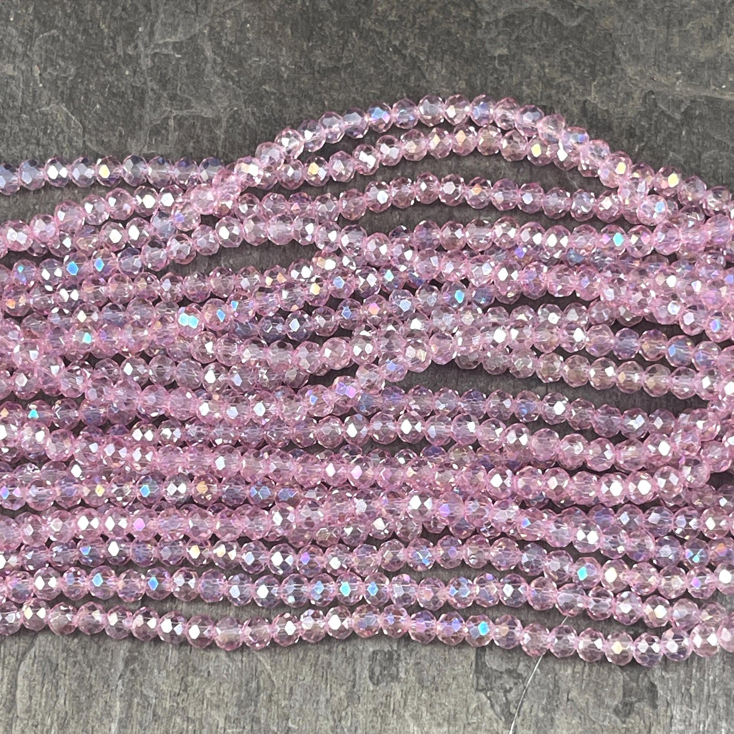 Transparent Pink 4x3mm Faceted Glass Beads, Light Rose with AB Finish (Lt.RosePink-4) * 100 Beads