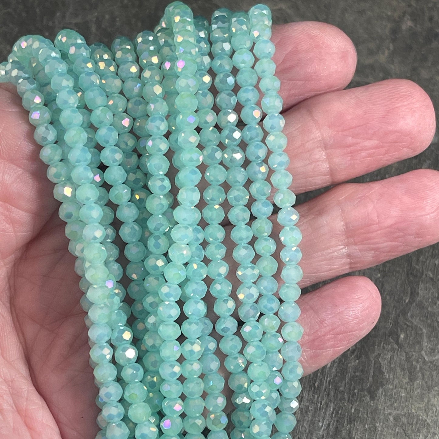 Pastel Green 4x3mm Faceted Glass Beads, Light Green with AB Finish (PastelGreenAB-4) * 100 Beads