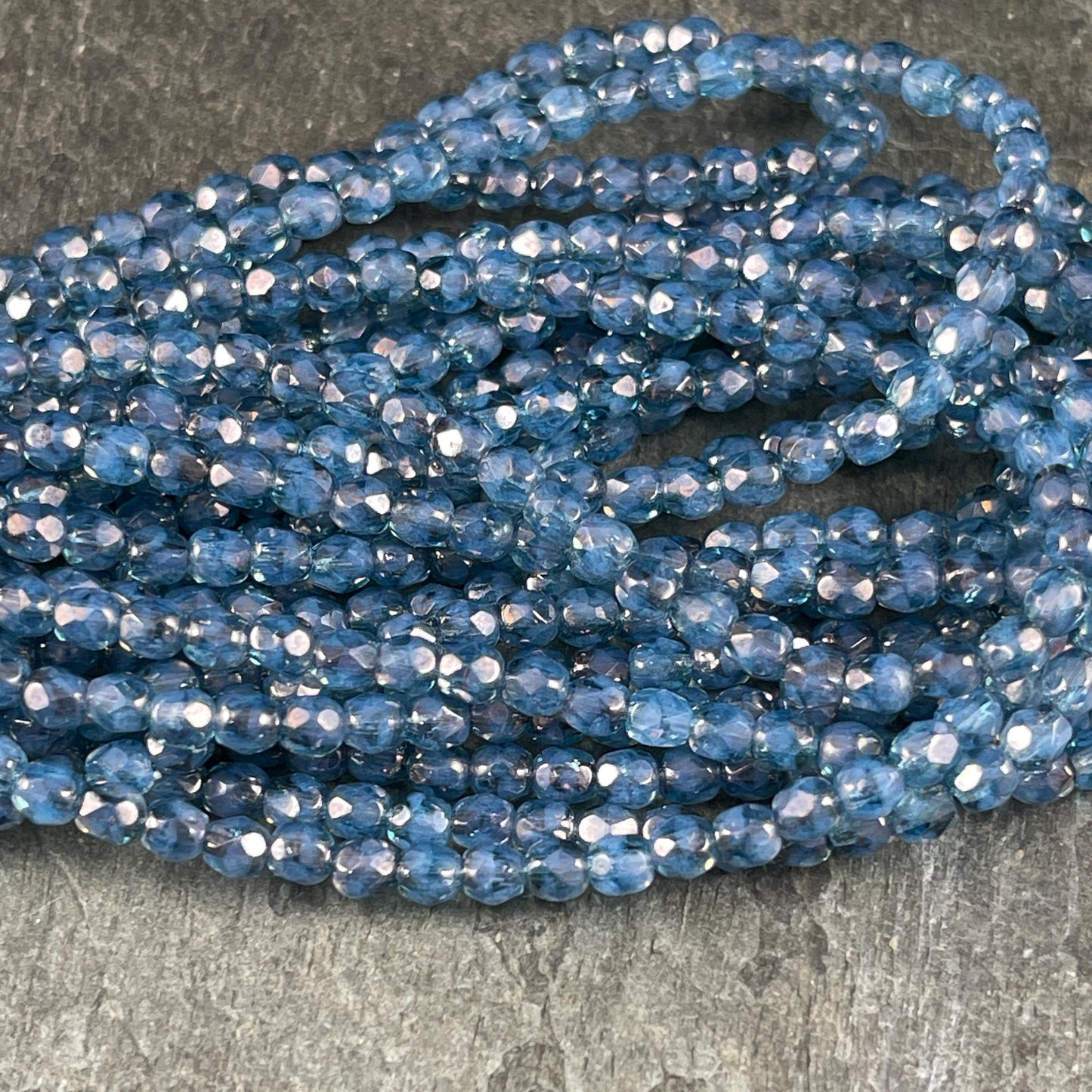 Czech Glass Beads - 4mm Two-tone Blue Faceted Glass Beads (FP4/N-129) * Qty. 50