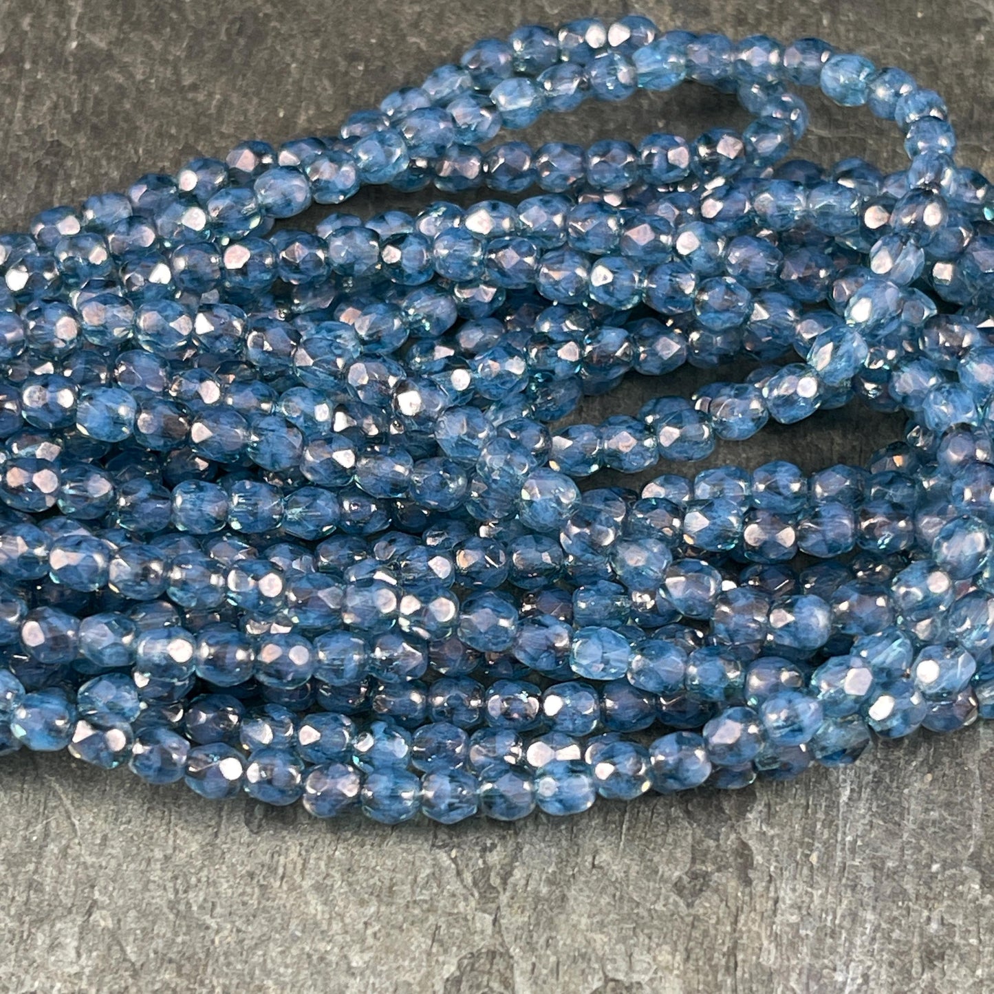Czech Glass Beads - 4mm Two-tone Blue Faceted Glass Beads (FP4/N-129) * Qty. 50