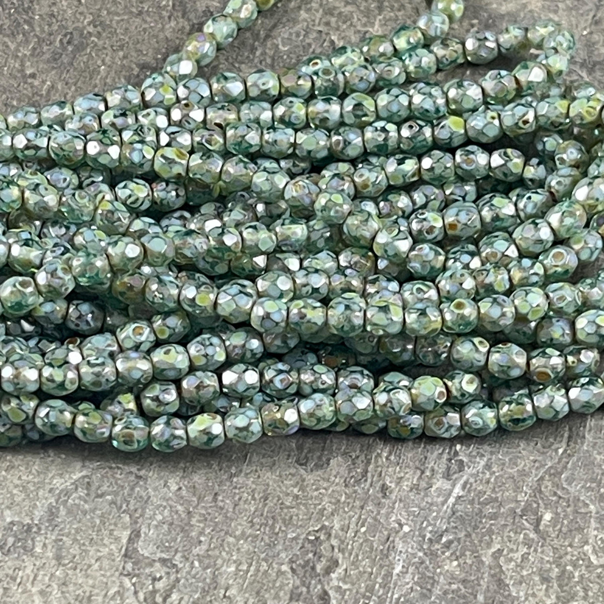Czech Glass Beads - 4mm Olive Green Picasso Faceted Glass Beads (FP4/N-168B) * Qty. 50