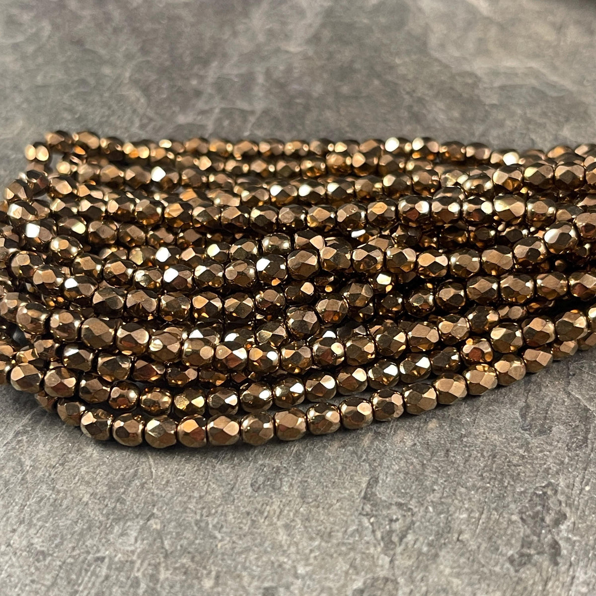 Czech Glass Beads - 4mm Metallic Bronze Faceted Glass Beads (FP4/N-114) * Qty. 50