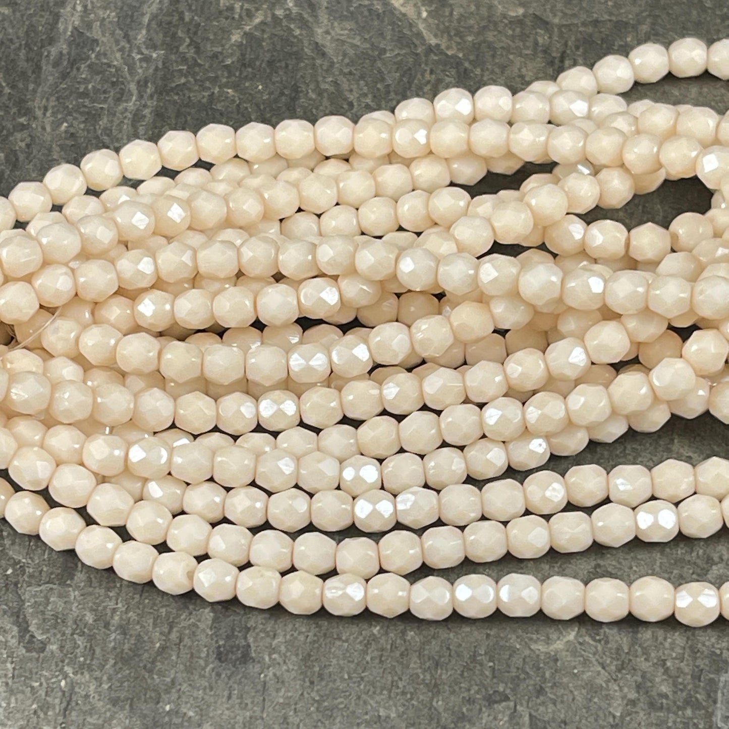Czech Glass Beads - 4mm Faceted Round, Beige (FP4/N-089) * Qty. 50