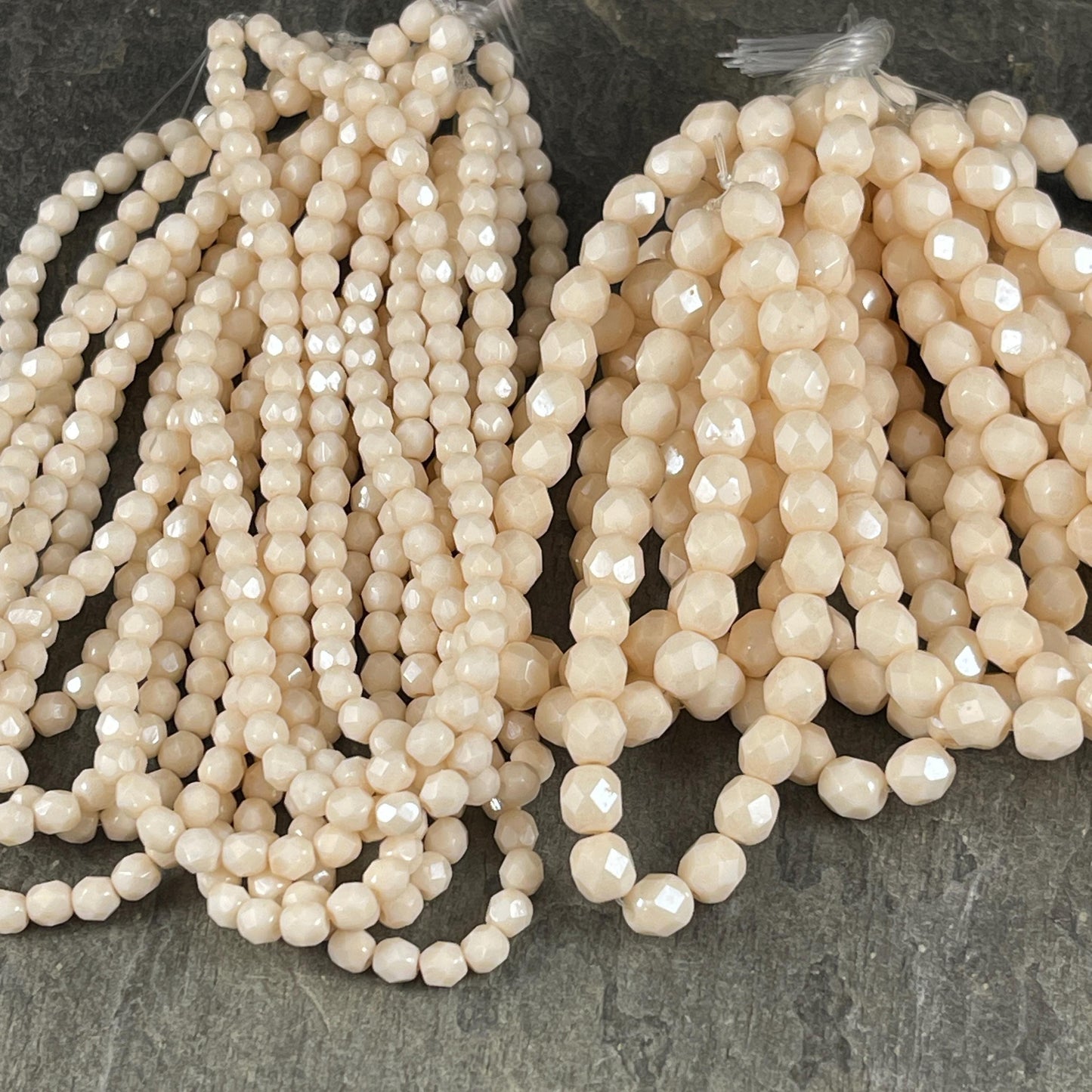 Czech Glass Beads - 6mm Faceted Round Opaque Beige Luster (FP6/N-006) * Qty. 25