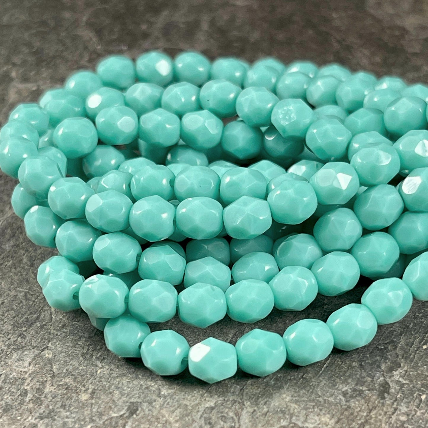 Czech Glass Beads - 6mm Tea Green, Light Turquoise Faceted Round Glass Beads (FP6/N-077) * Qty. 25