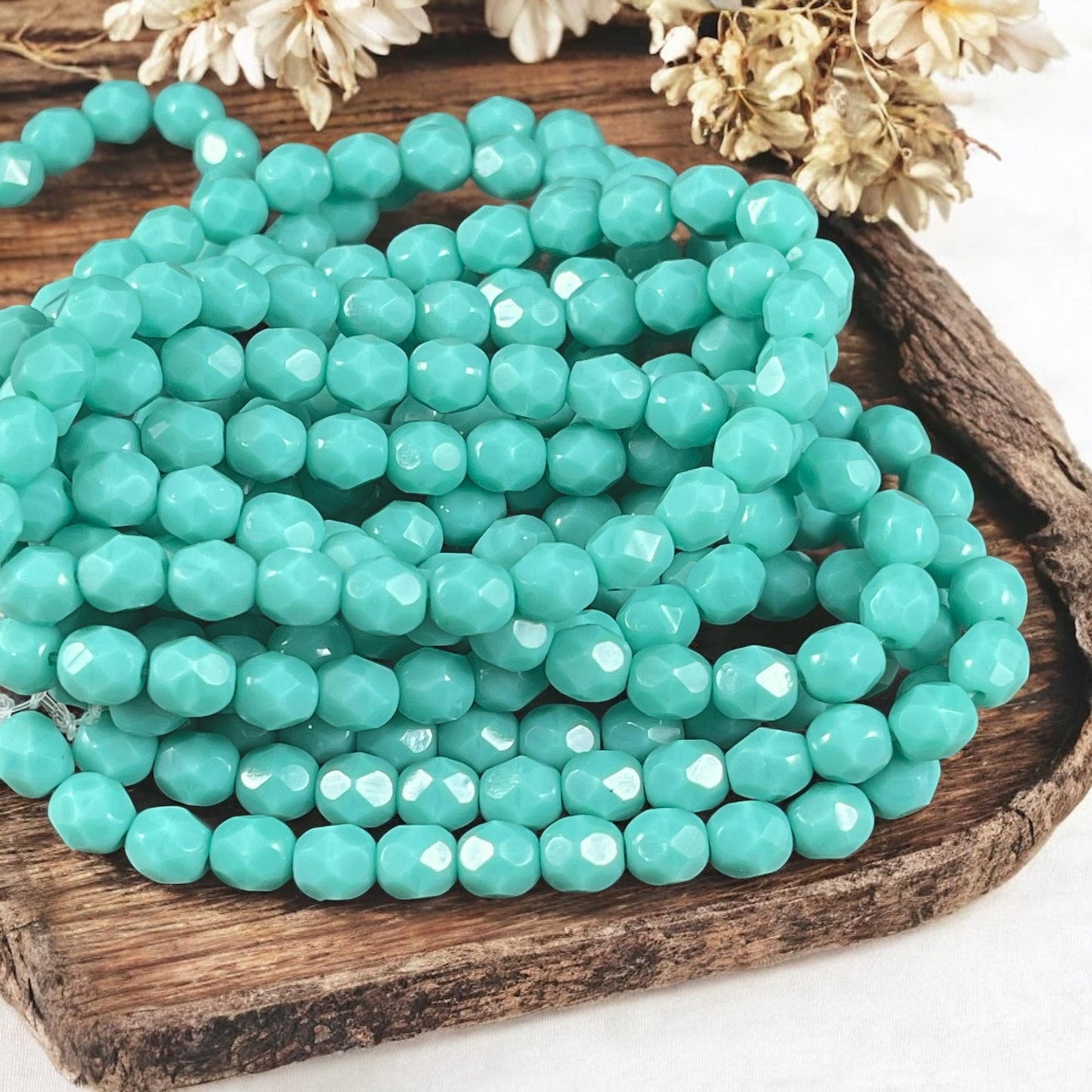 Czech Glass Beads - 6mm Tea Green, Light Turquoise Faceted Round Glass Beads (FP6/N-077) * Qty. 25