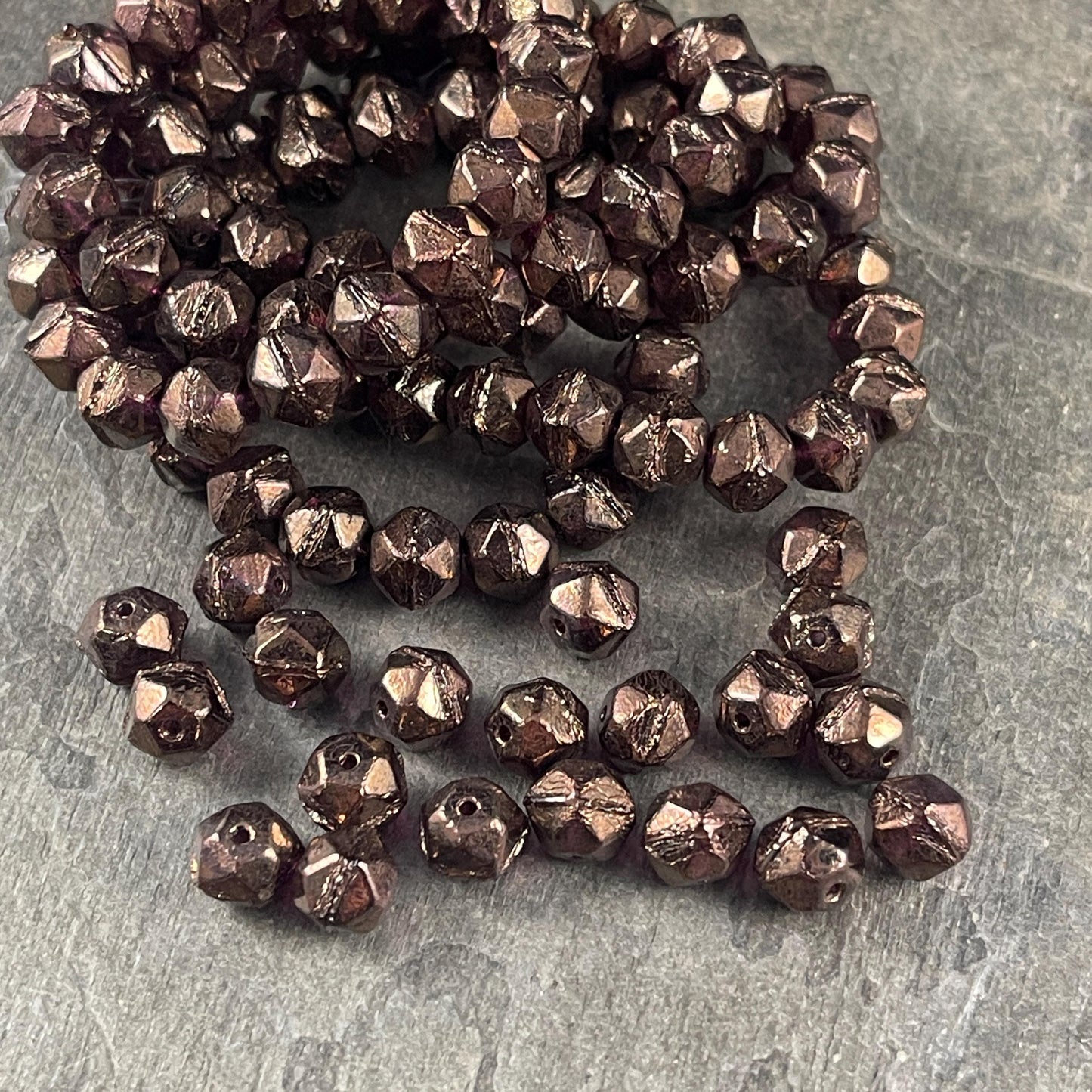 Czech Glass Beads - 8mm English Cut, Brown Metallic Faceted Cube Beads, Purple with Bronze Metallic (EC/N-0661) * Qty. 20