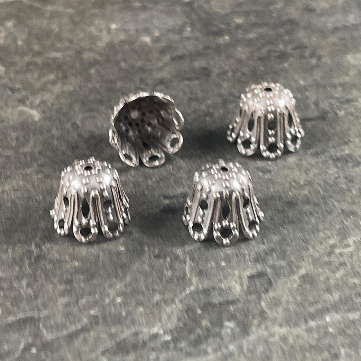 11mm Antiqued Silver Ornate Filigree Bead Caps - Oxidized Silver-Plated Brass (VJS-S62) * Qty. 6