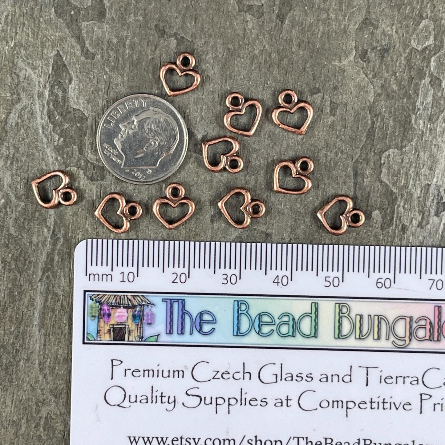 TierraCast Open Heart Charm, Small Heart Charms for Charm Bracelet, Earring Charms (PF/442-87) * Qty. 10