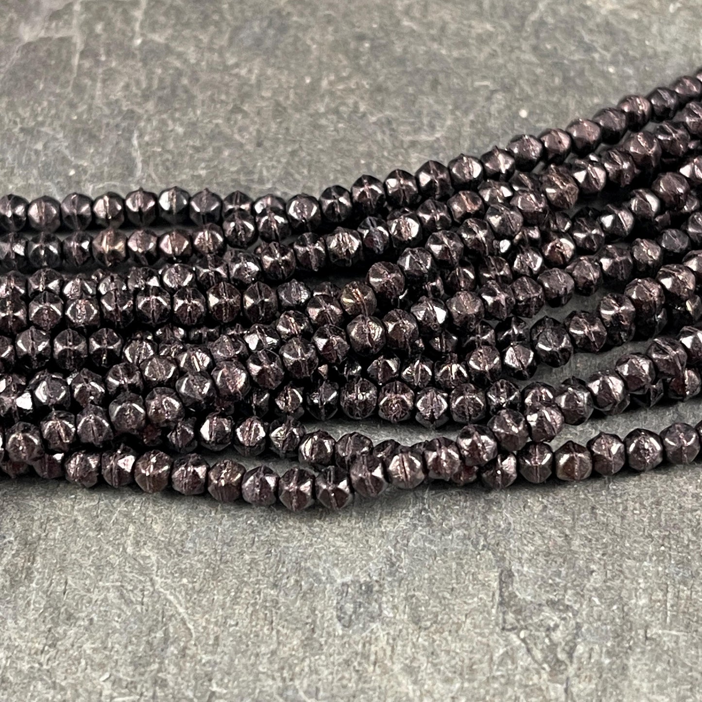 Czech Glass Beads - 3mm English Cut Brown Glass Beads Dark Brown Metallic Matte Dark Bronze Faceted Cube Beads (EC/SM-M14415) * Qty. 50