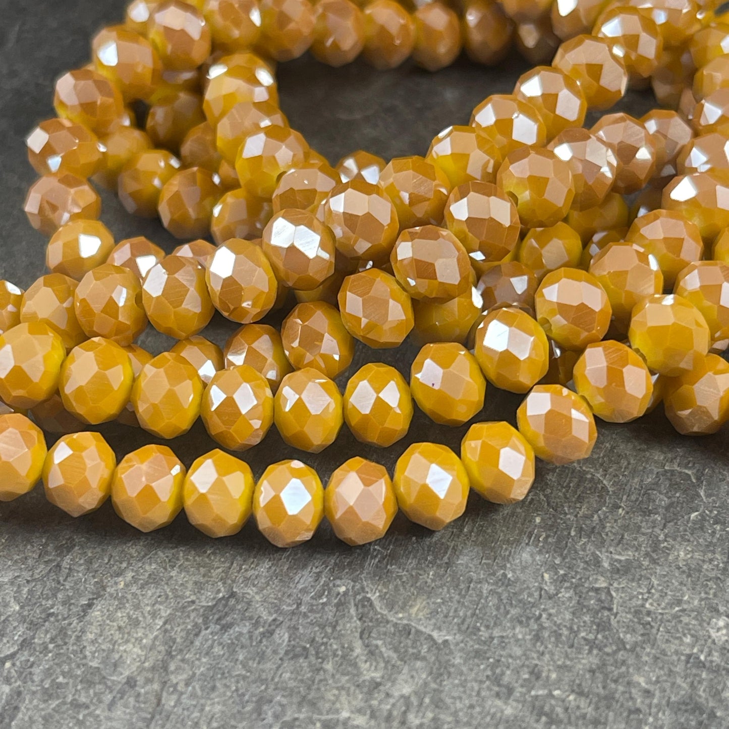 8x6mm Marigold Yellow Rondelle, Dark Yellow with AB Finish, Faceted Glass Beads (Marigold Yellow) * 36 Beads