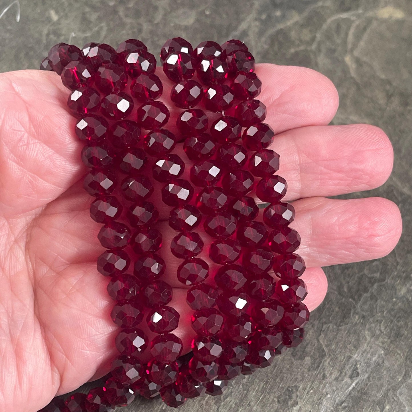 8x6mm Dark Red Rondelle, Garnet Faceted Glass Beads (Garnet-8) * 36 Beads