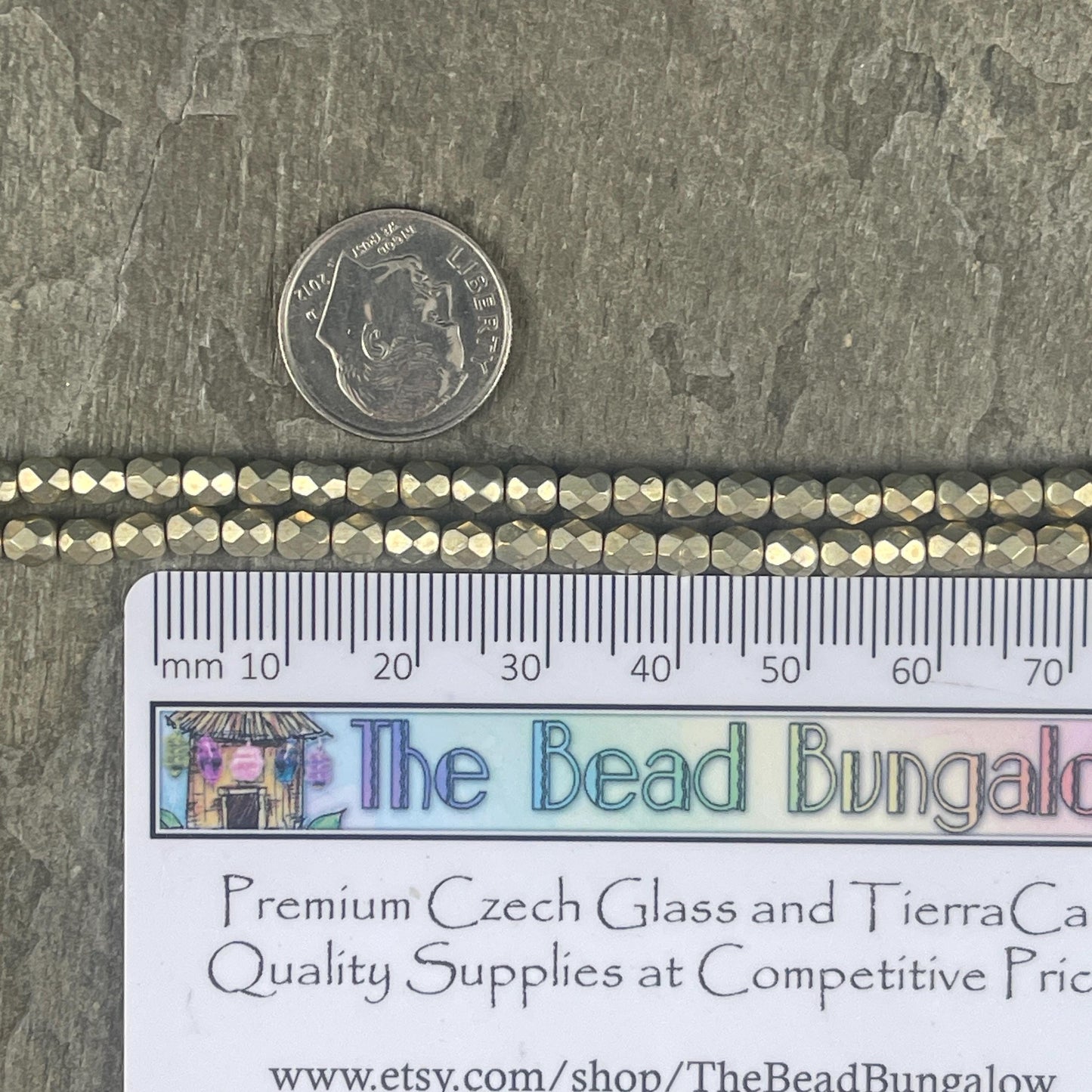 Czech Glass Beads - 4mm Faceted Round Beads, Taupe, Gray-Gold Metallic (FP4/SM-08A05) * Qty. 50
