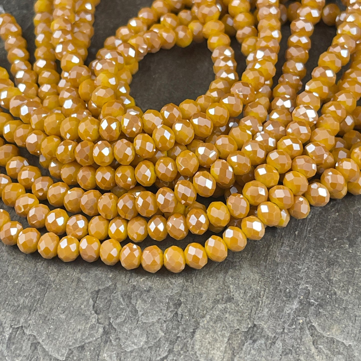 6x5mm Faceted Glass Beads, Marigold Yellow AB Faceted Rondelles (MarigoldAB-6) * 80 Beads