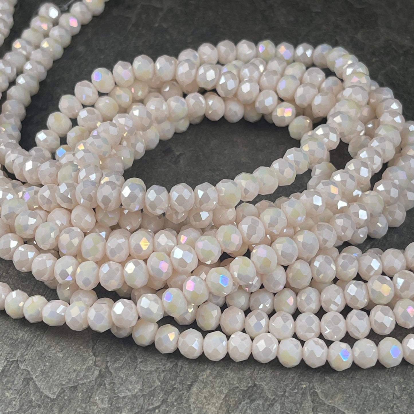 6x5mm Faceted Glass Beads, Off-White, Ivory with AB Finish Faceted Rondelles (IvoryAB-6) * 80 Beads