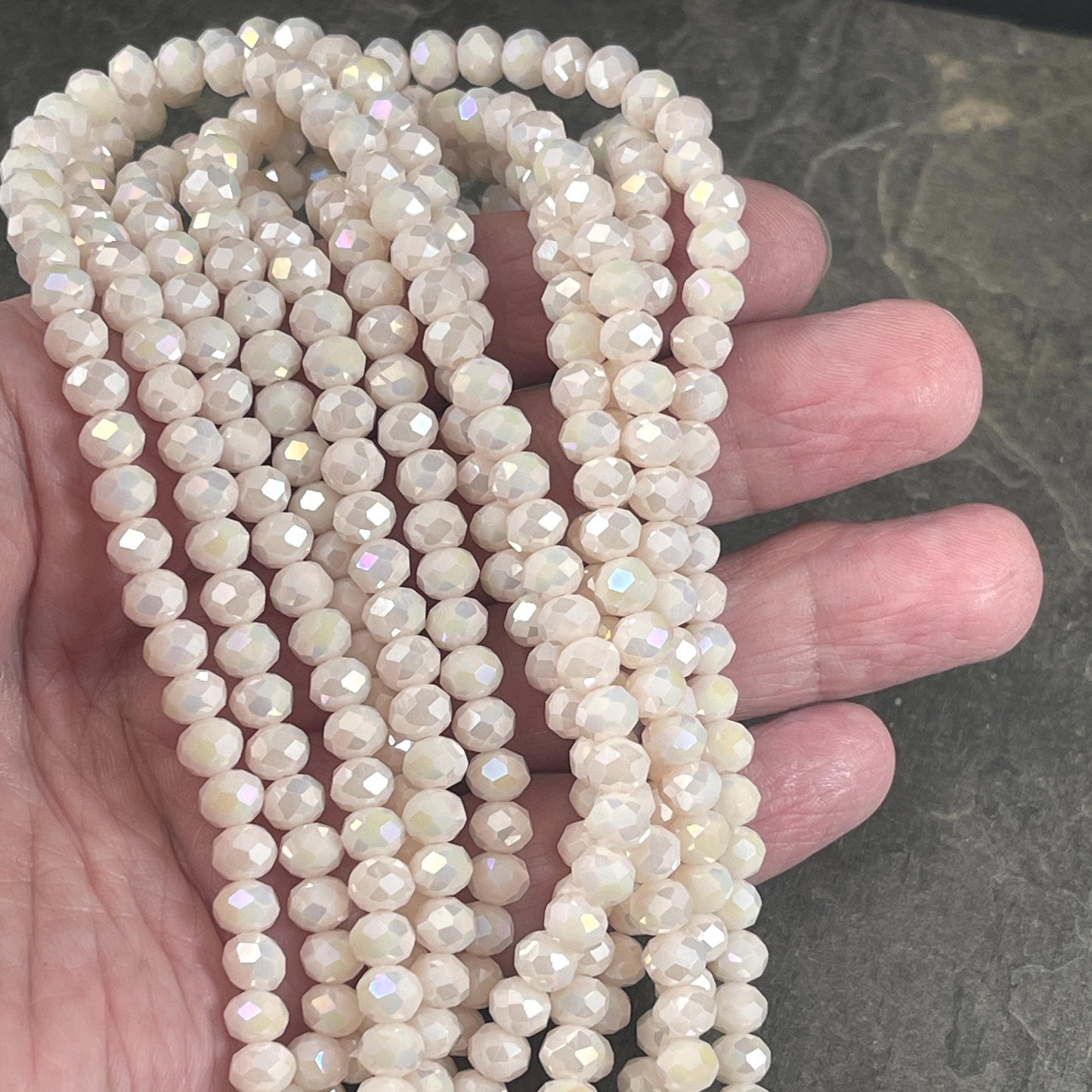 6x5mm Faceted Glass Beads, Off-White, Ivory with AB Finish Faceted Rondelles (IvoryAB-6) * 80 Beads