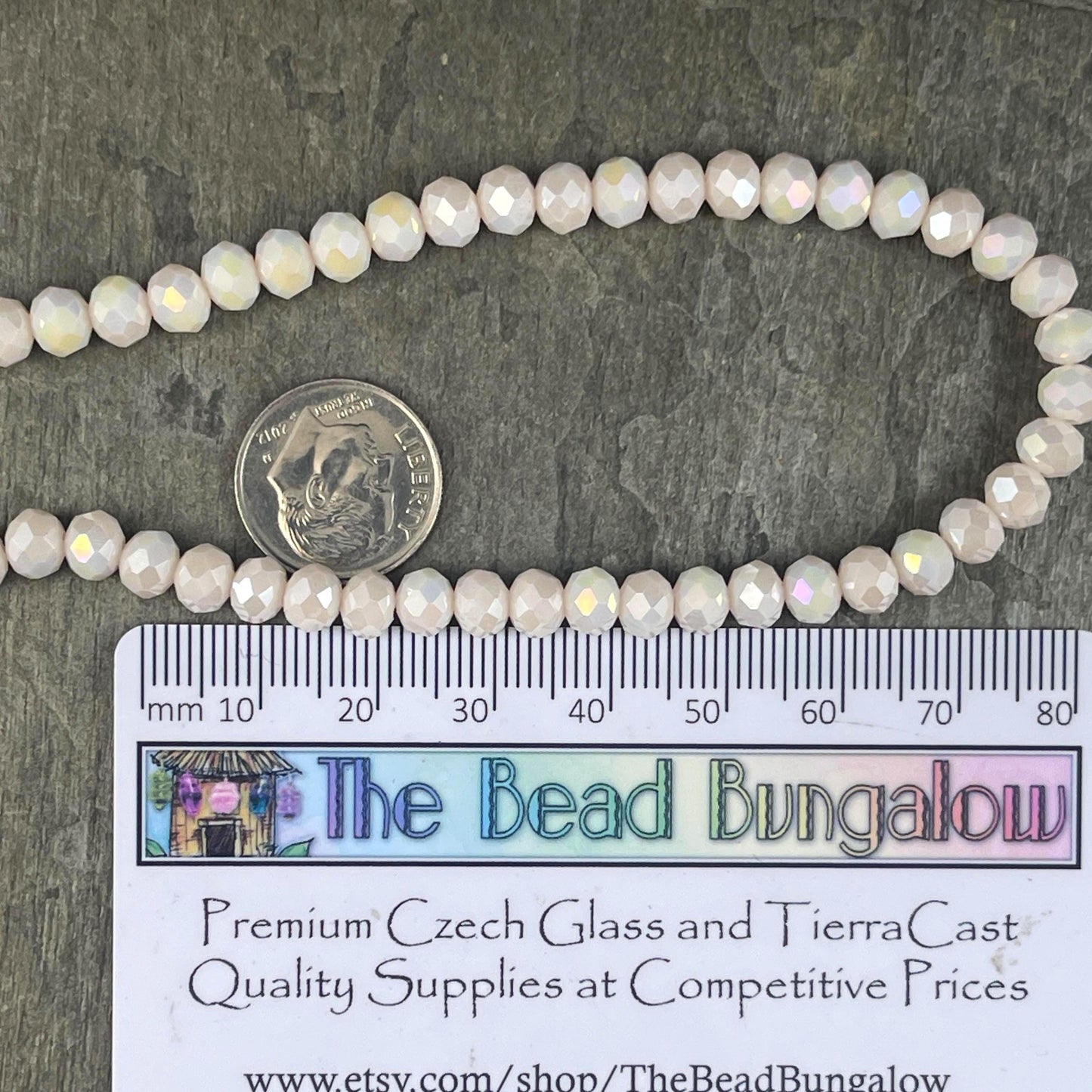 6x5mm Faceted Glass Beads, Off-White, Ivory with AB Finish Faceted Rondelles (IvoryAB-6) * 80 Beads