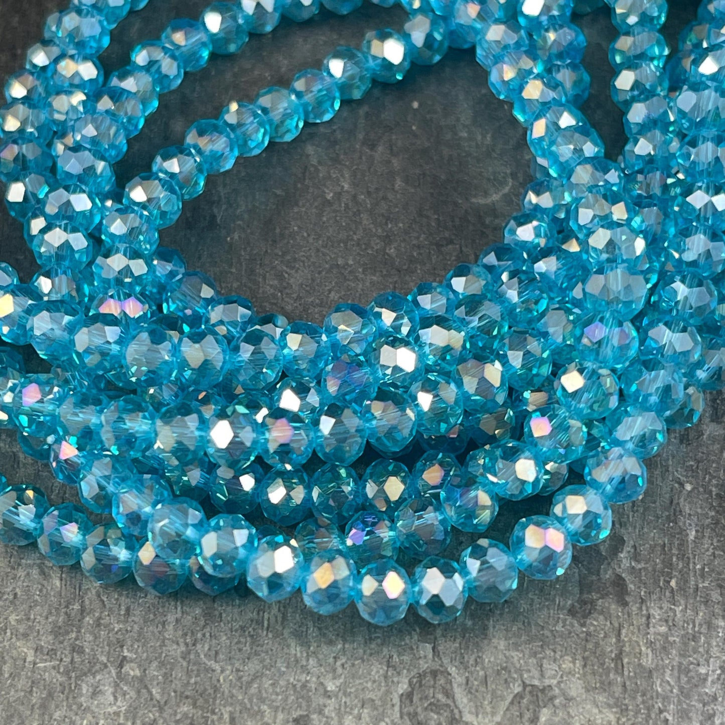 6x5mm Faceted Glass Beads, Transparent Aquamarine with AB Finish (AquaAB-6) * 80 Beads
