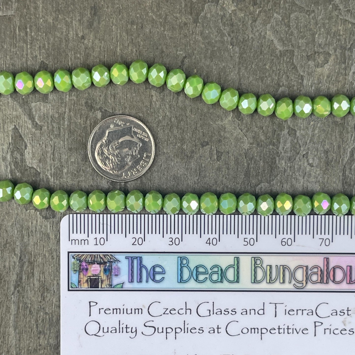 6x5mm Faceted Glass Beads, Opaque Avocado Green Faceted Rondelles with AB Finish (AvocadoAB-6) * 80 Beads