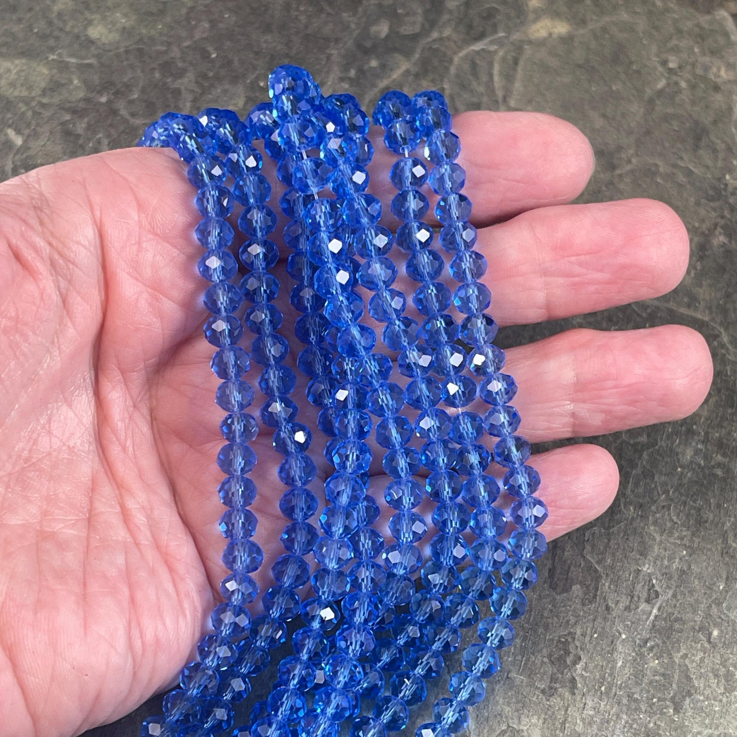 6x5mm Faceted Glass Beads, Transparent Sapphire Blue Faceted Rondelles (Sapphire-6) * 80 Beads
