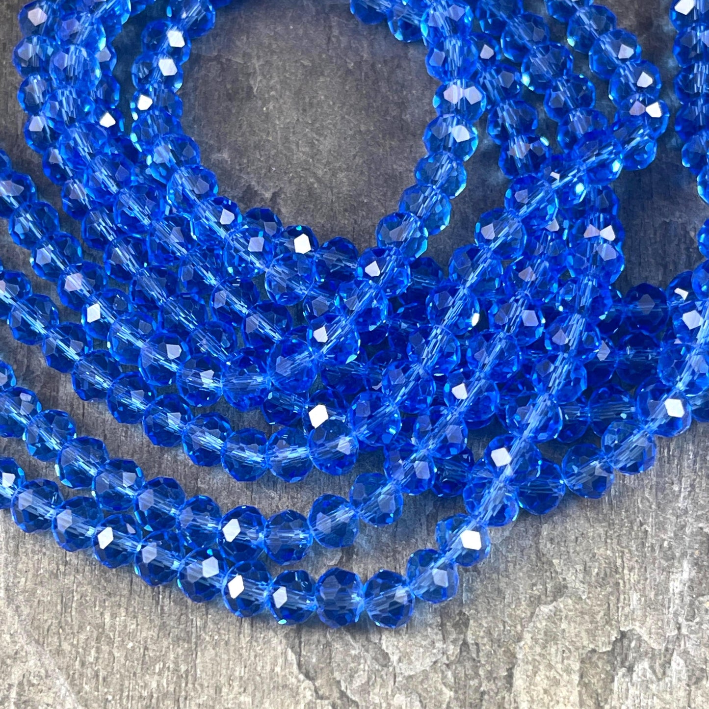 6x5mm Faceted Glass Beads, Transparent Sapphire Blue Faceted Rondelles (Sapphire-6) * 80 Beads