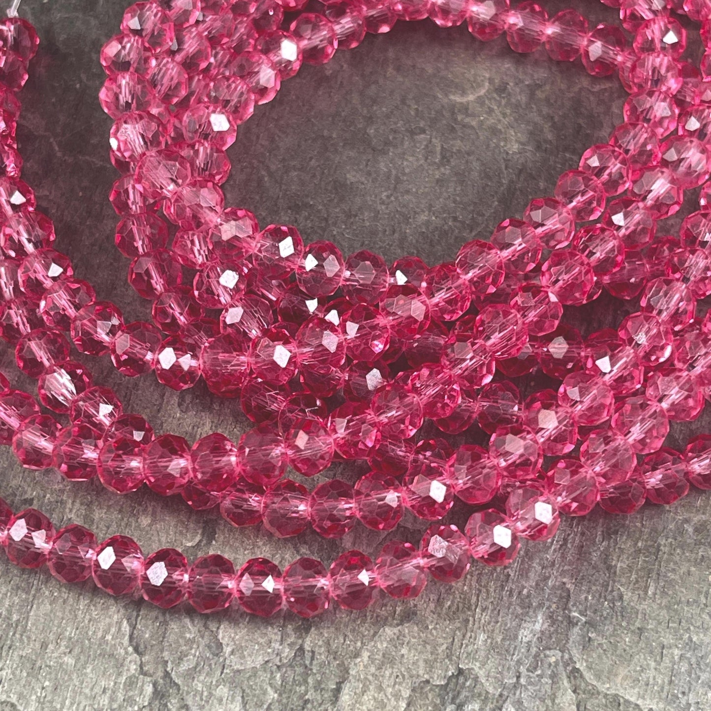 6x5mm Faceted Glass Beads, Dark Pink Faceted Rondelles (RosePink-6) * 80 Beads