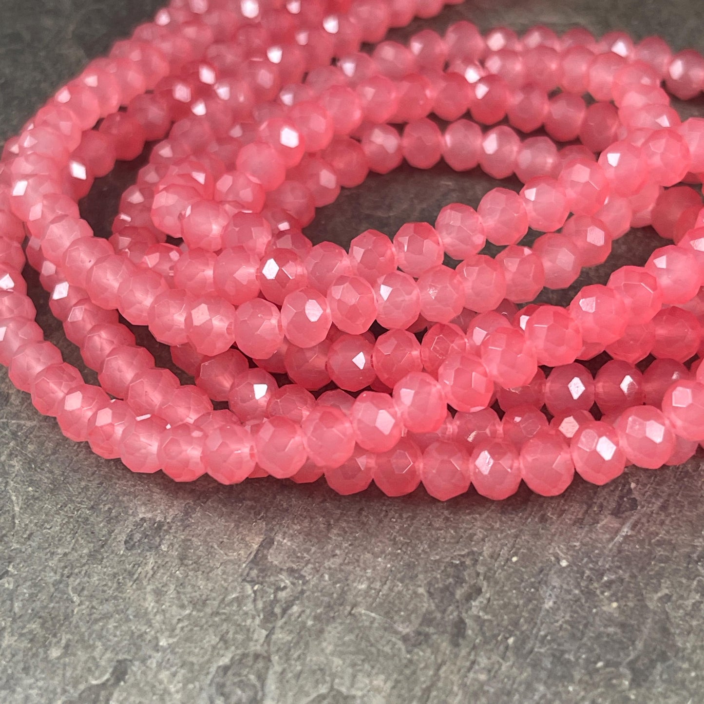 6x5mm Faceted Glass Beads, Milky Watermelon Pink Faceted Rondelles (Watermelon-6) * 80 Beads
