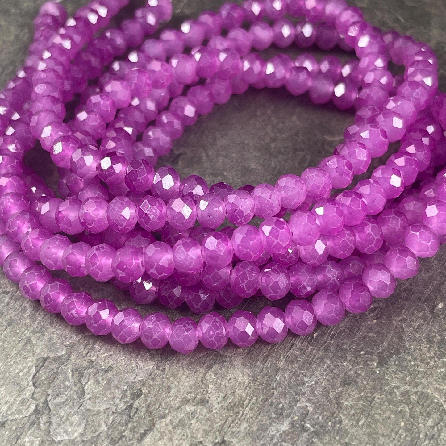 6x5mm Faceted Glass Beads, Lilac Purple Rondelles, Orchid Purple (Orchid) * 80 Beads