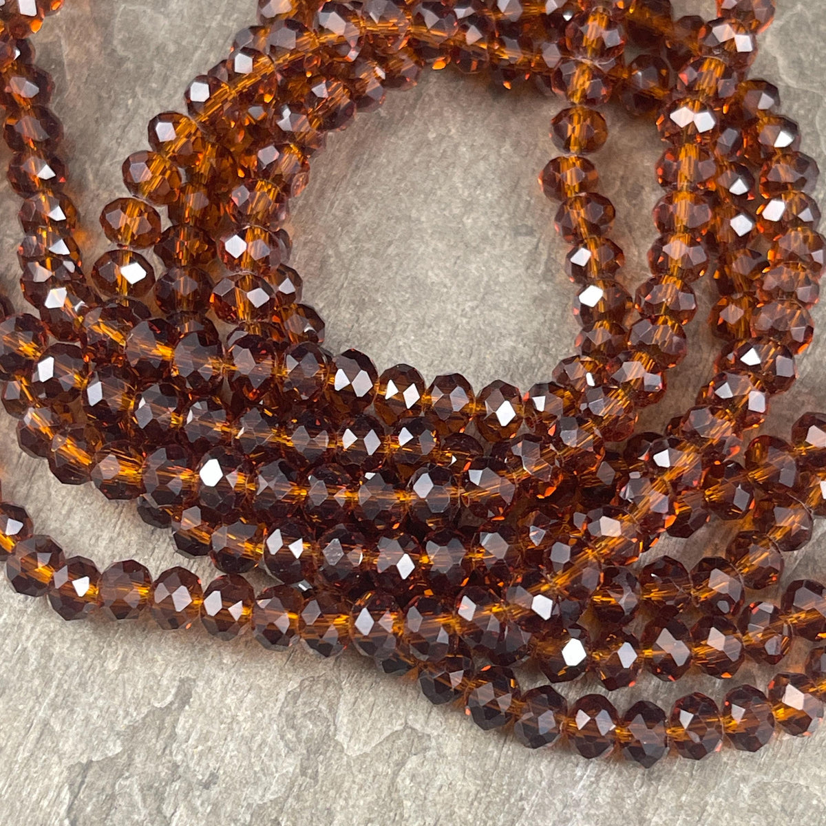 6x5mm Faceted Glass Beads, Transparent Brown Faceted Rondelles (DkTopaz-6) * 80 Beads
