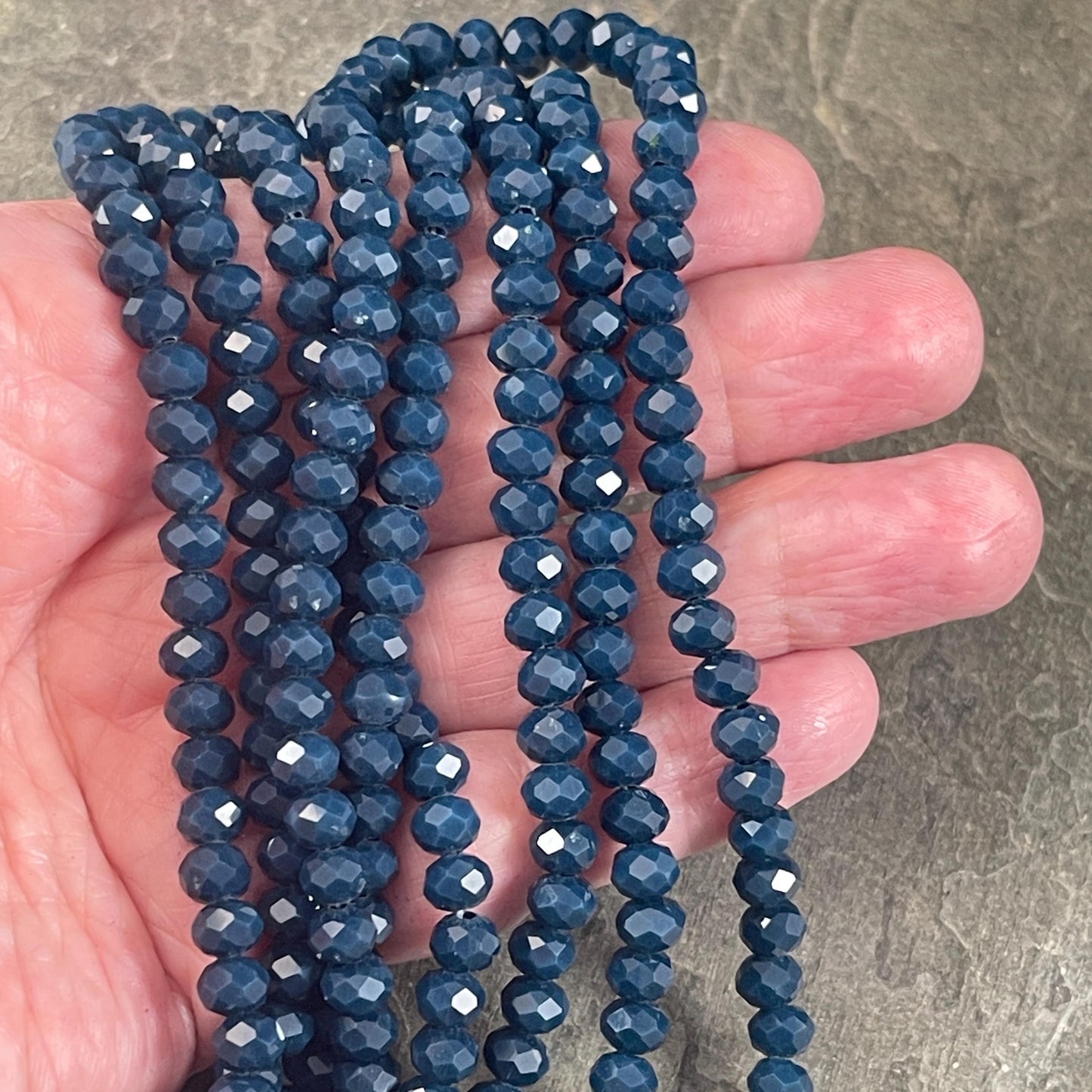 6x5mm Faceted Glass Beads, Opaque Navy Blue Rondelles (Navy-6) * 80 Beads