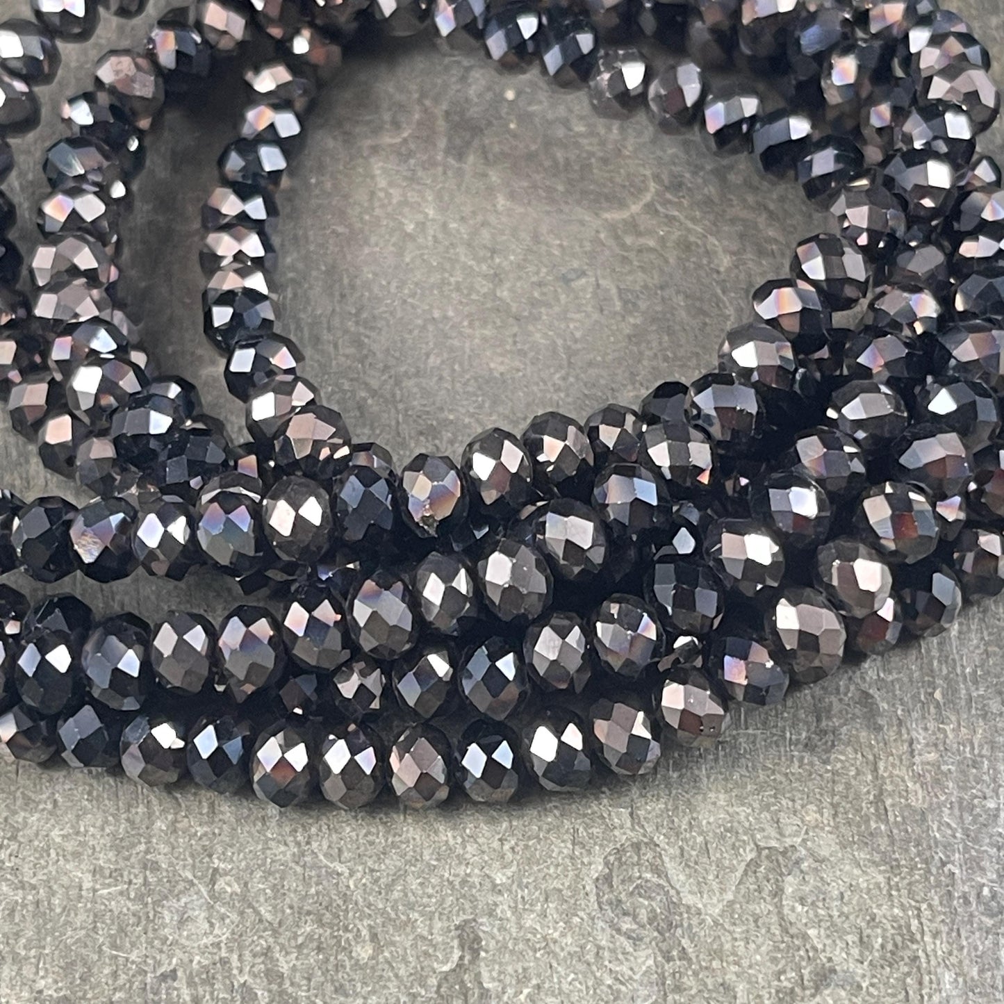 6x5mm Faceted Glass Beads, Black with AB Finish (BlackAB-6) * 80 Beads