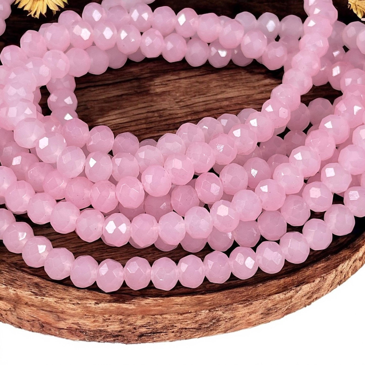 6x5mm Faceted Glass Beads, Milky Pastel Pink Faceted Rondelles (MilkyPink-6) * 80 Beads