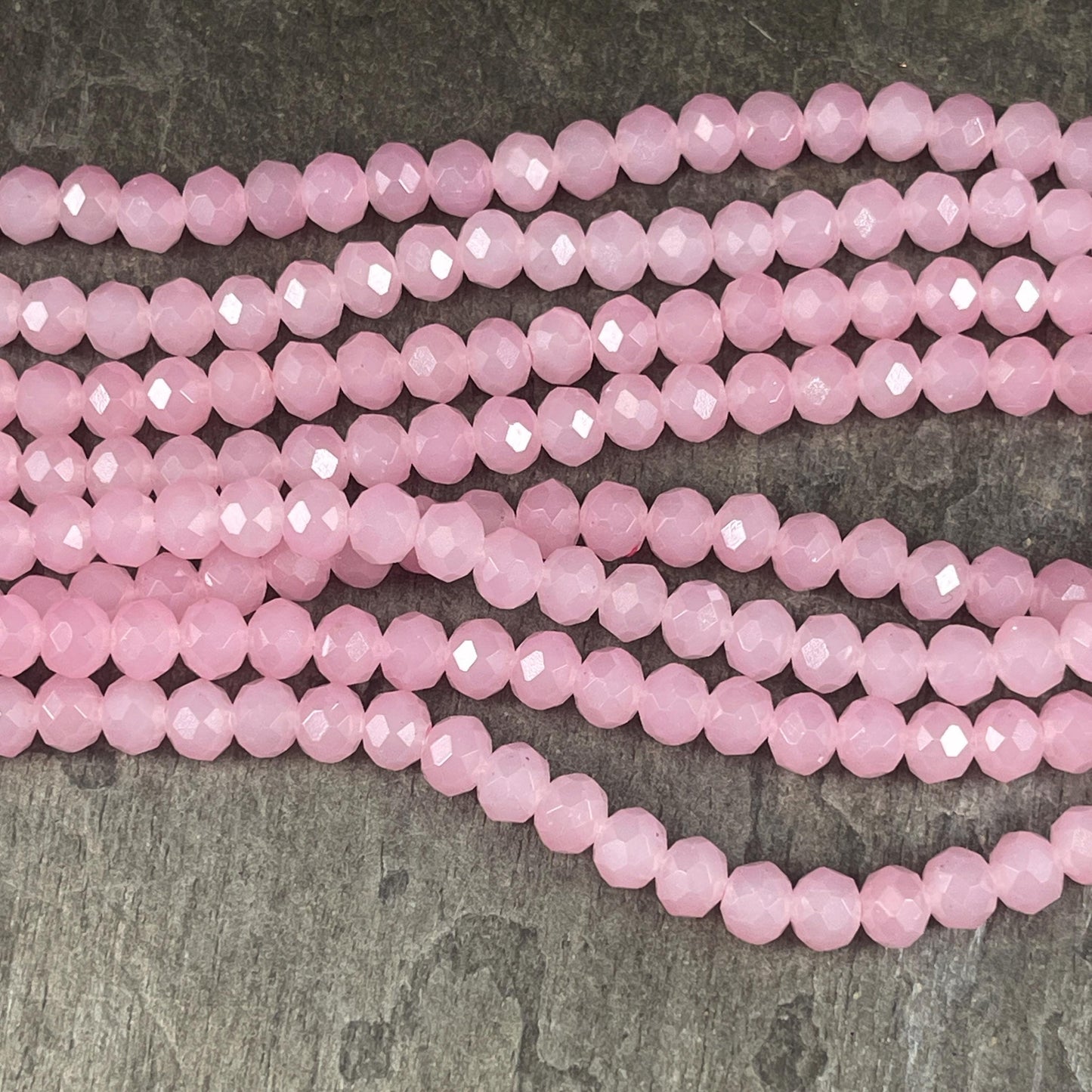 6x5mm Faceted Glass Beads, Milky Pastel Pink Faceted Rondelles (MilkyPink-6) * 80 Beads