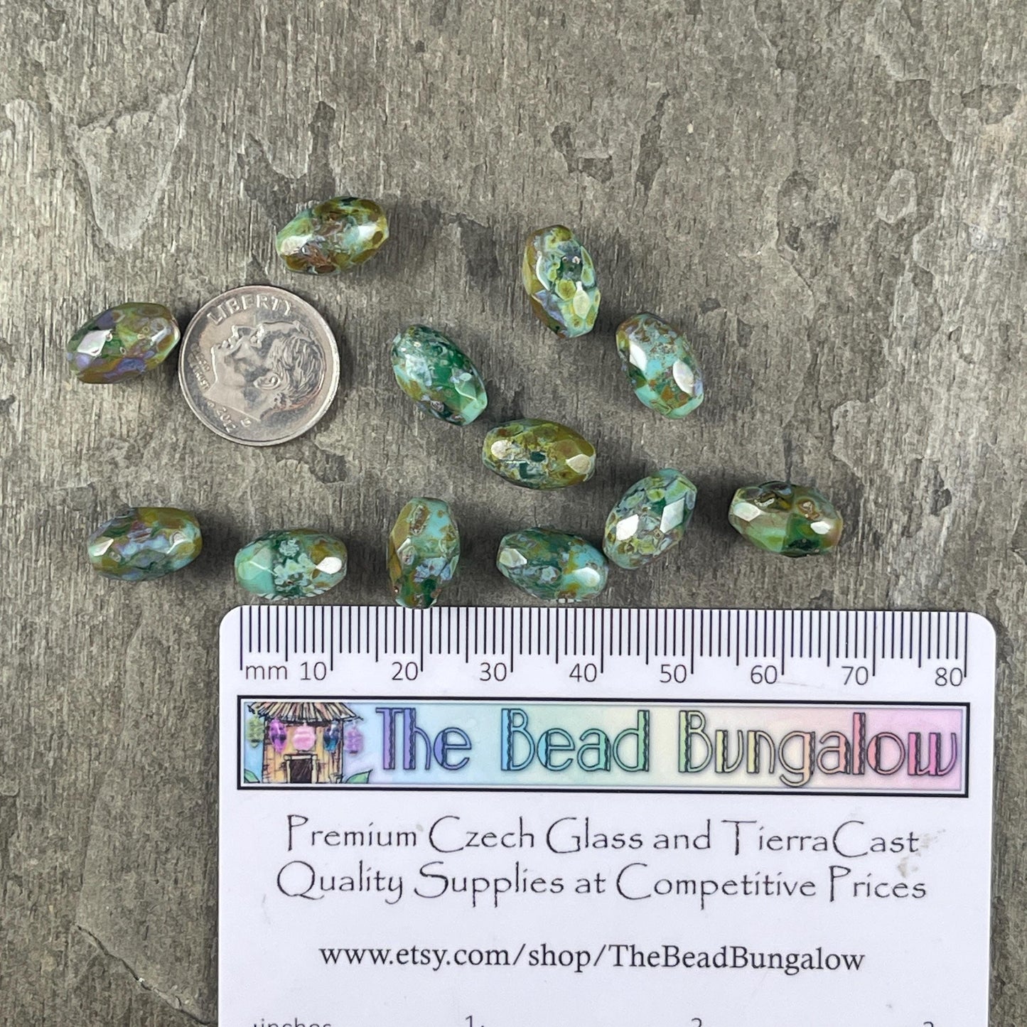 Czech Glass Beads, Turquoise Picasso Beads, 12x8mm Faceted Oval Beads, Blended Two-Tone Blue with Heavy Picasso (FOV/N-0252) * Qty. 8