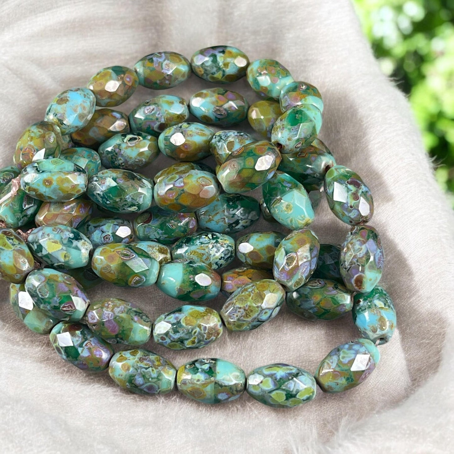 Czech Beads, 12x8mm Faceted Oval, Blended Two-Tone Blue/Green Picasso (FOV/N-0252) * Qty. 8
