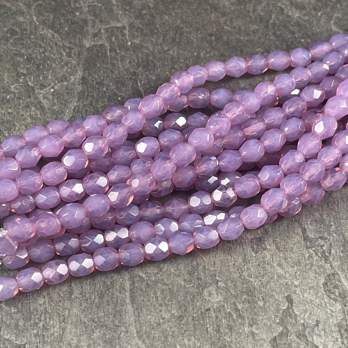Czech Glass Beads - 6mm Faceted Round Beads, Milky Lavender (FP6/SM-71010L) * Qty. 25