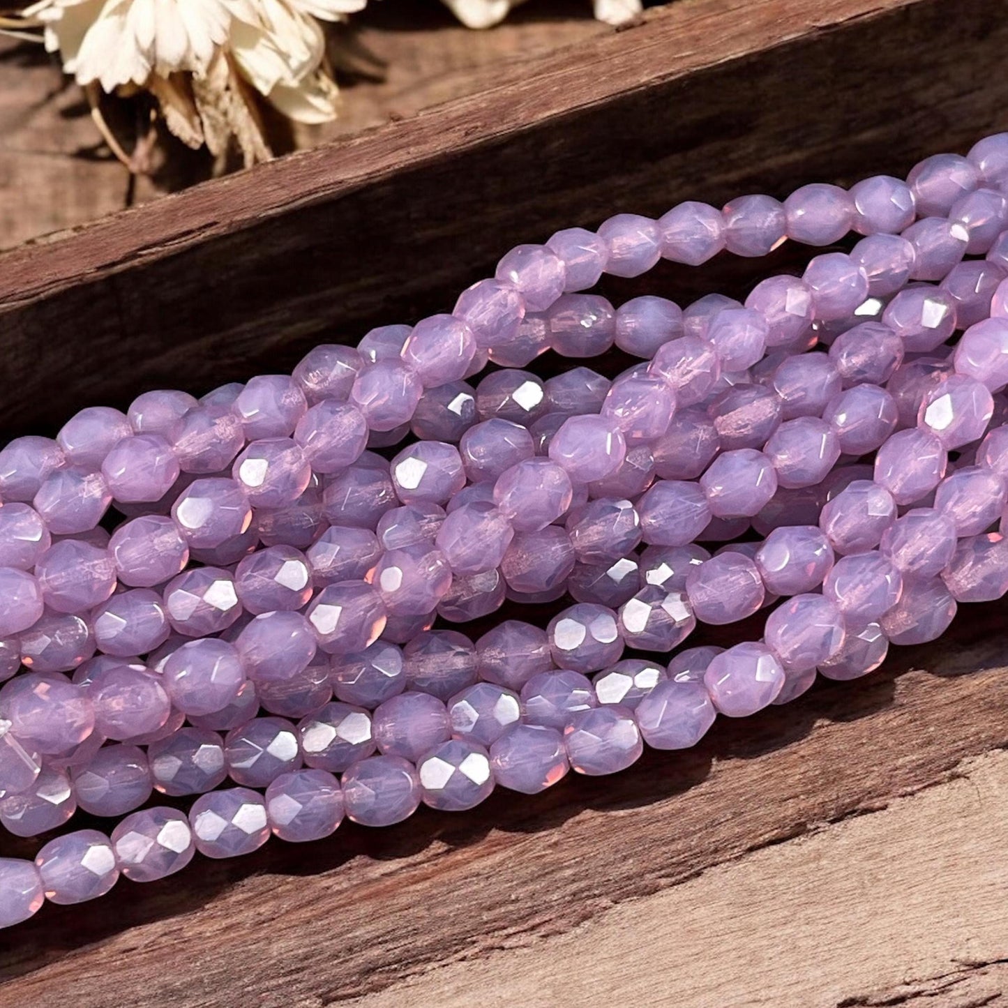 Czech Glass Beads - 6mm Faceted Round Beads, Milky Lavender (FP6/SM-71010L) * Qty. 25