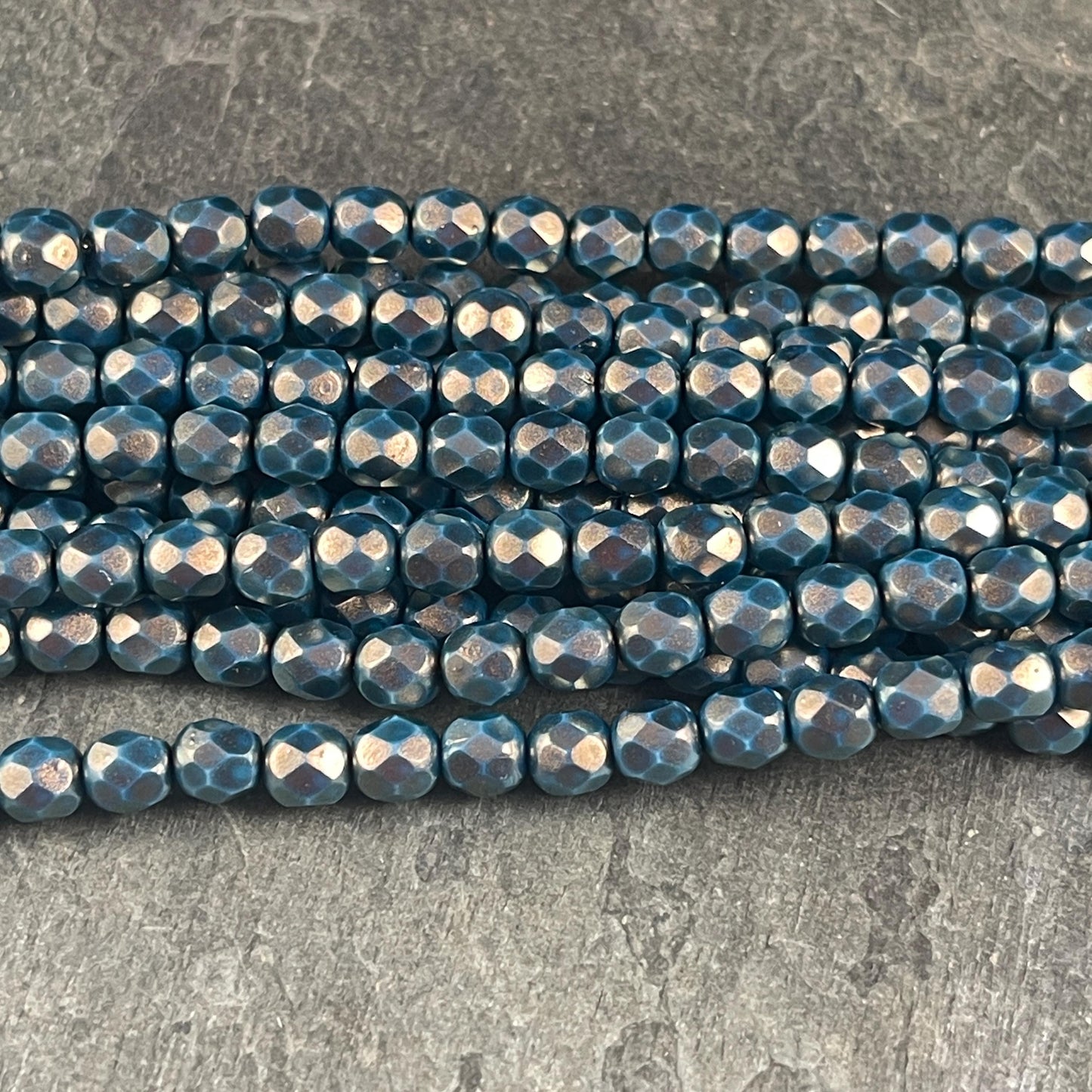 Czech Beads - 6mm Faceted Round Beads, Golden Halo Azurite Blue (FP6/SM-P29266) * Qty. 25