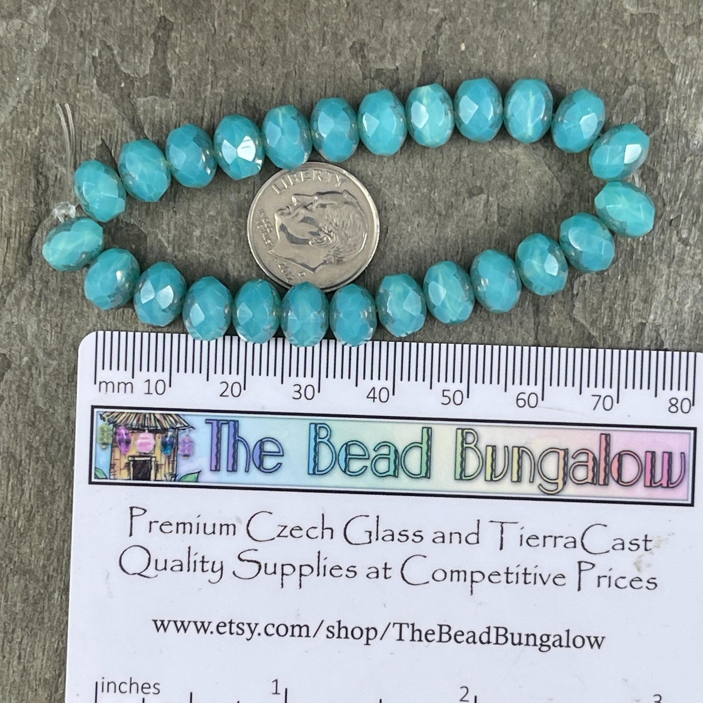 Czech Glass Beads - 8x6mm Faceted Rondelles, Blue-Green Opaline Picasso Beads (R8/N-2022) * Qty. 25