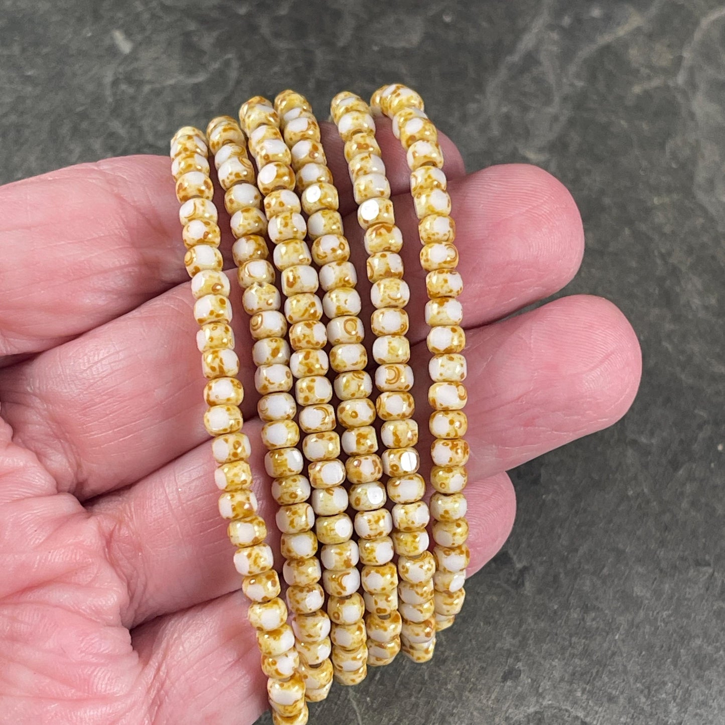 Czech Glass Beads - 4x3mm Tri-cut 6/0 Seed Bead, Ivory with Picasso (TRICA/N-1200) * Qty. 50