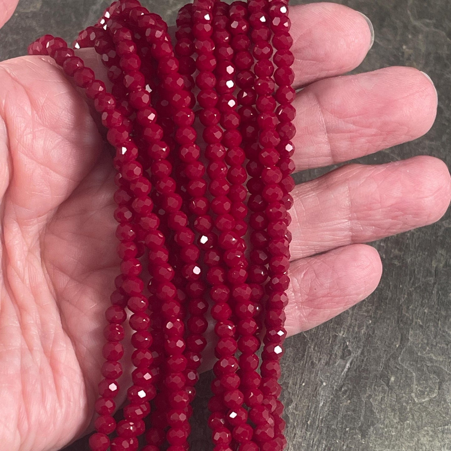 Opaque Ruby Red 4x3mm Faceted Glass Beads, Dark Red Glass Beads (OpaqueRuby-4) * 100 Beads