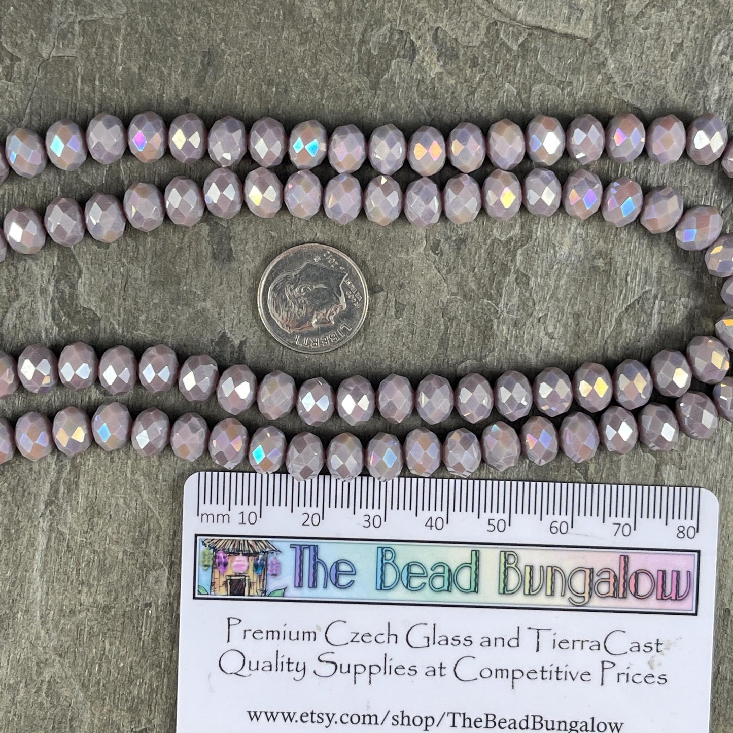 Taupe 8x6mm Rondelle, Smokey Taupe Faceted Glass Beads with AB Finish (TaupeAB-8) * 36 Beads