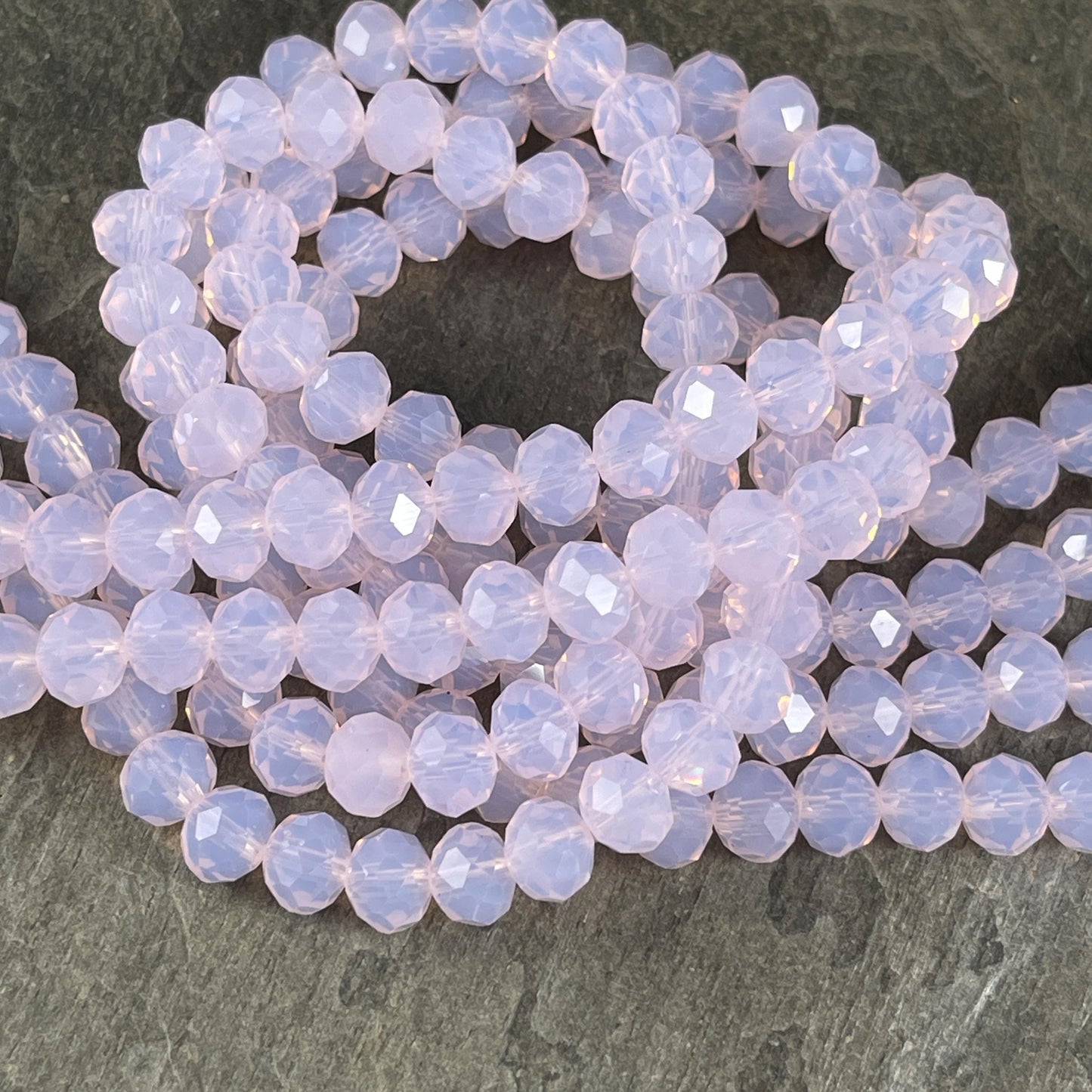 Pale Pink 8x6mm Rondelle, Milky Rose Pink Faceted Glass Beads with AB Finish (MilkyRose-8) * 36 Beads