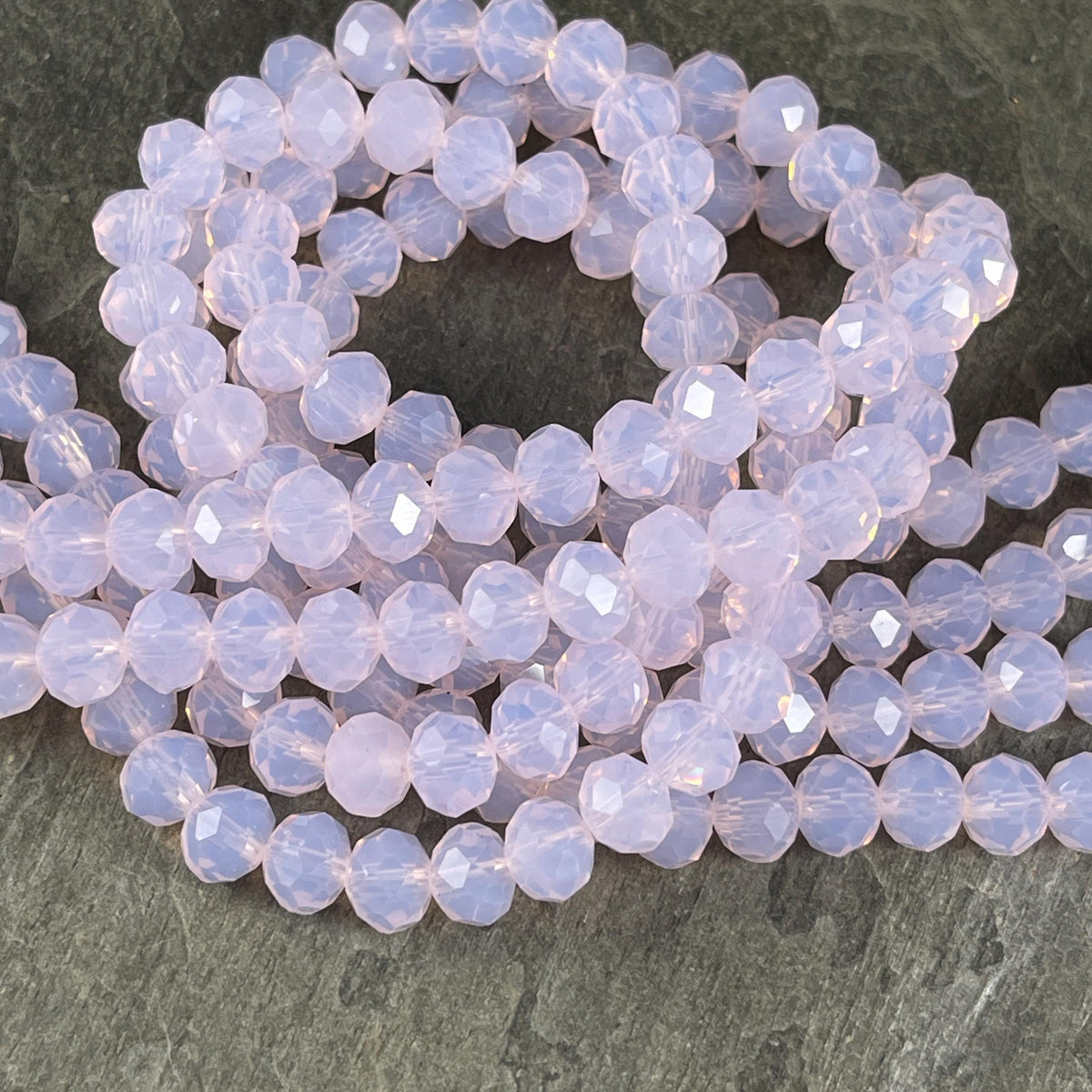 8x6mm Rondelle, Milky Rose Pink Faceted Glass Beads with AB Finish (MilkyRose-8) * 36 Beads
