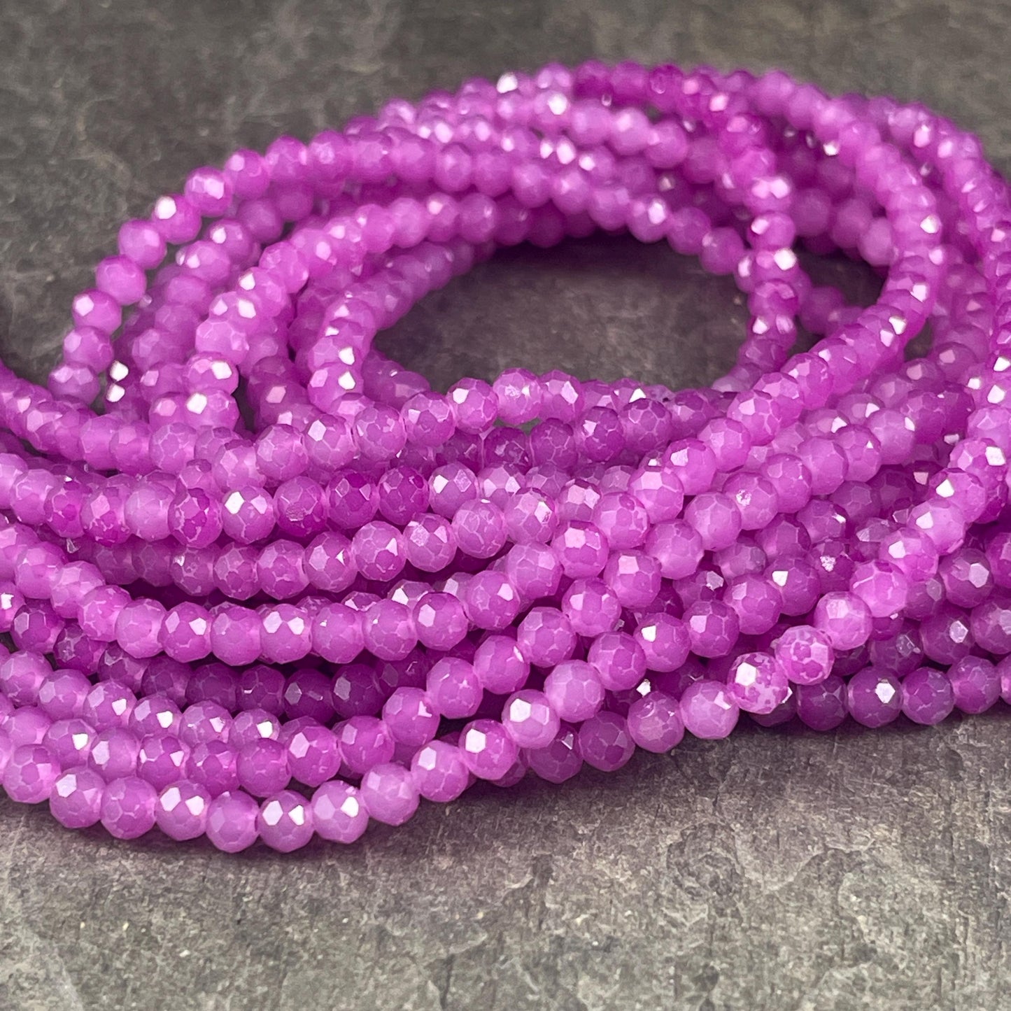 4x3mm Faceted Glass Beads, Vibrant Purple Orchid (Orchid-4) * 100 Beads