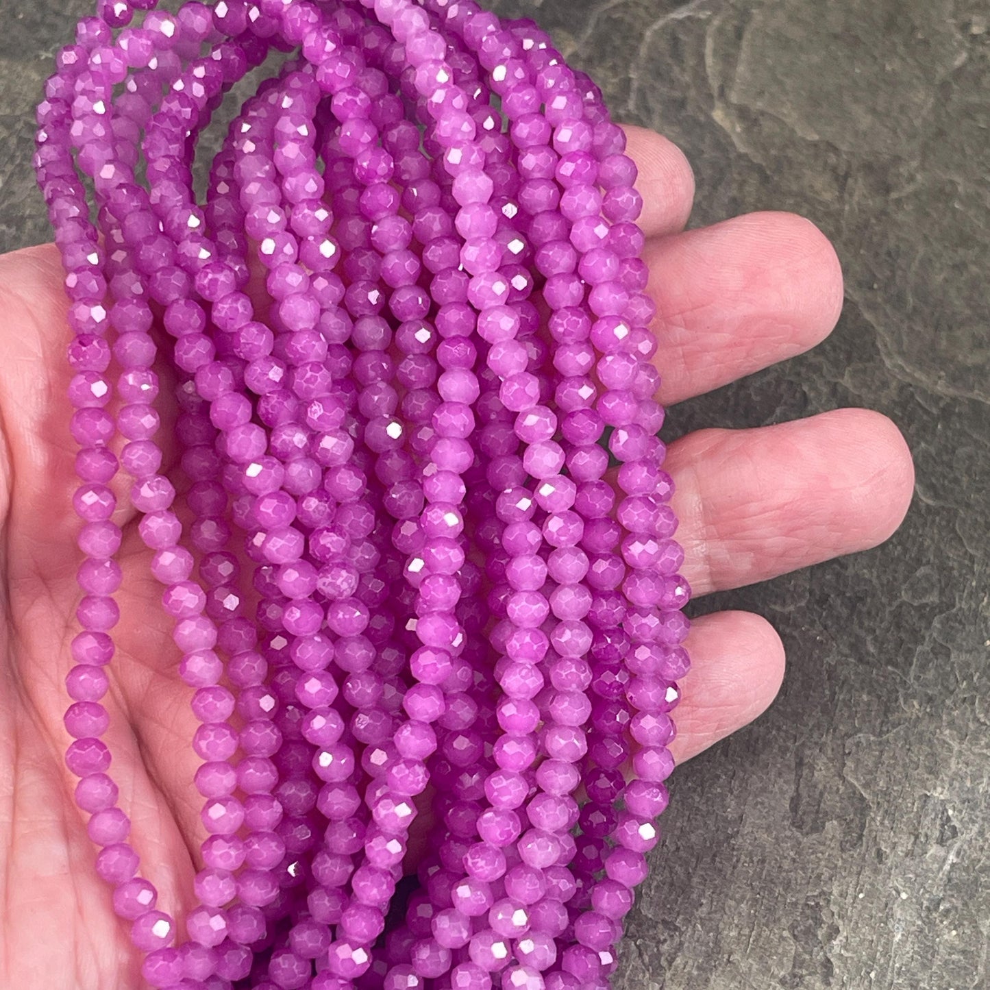 Purple Orchid 4x3mm Faceted Glass Beads, Vibrant Purple (Orchid-4) * 100 Beads