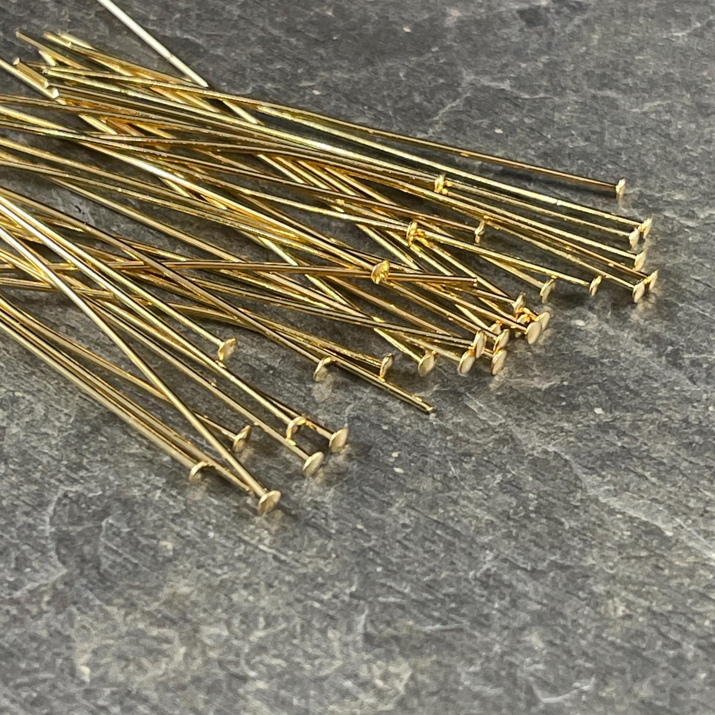 Gold Head Pins, 2" Gold Plated Brass Headpins, 21-gauge Flat Head Pins (5406) * Qty. 50