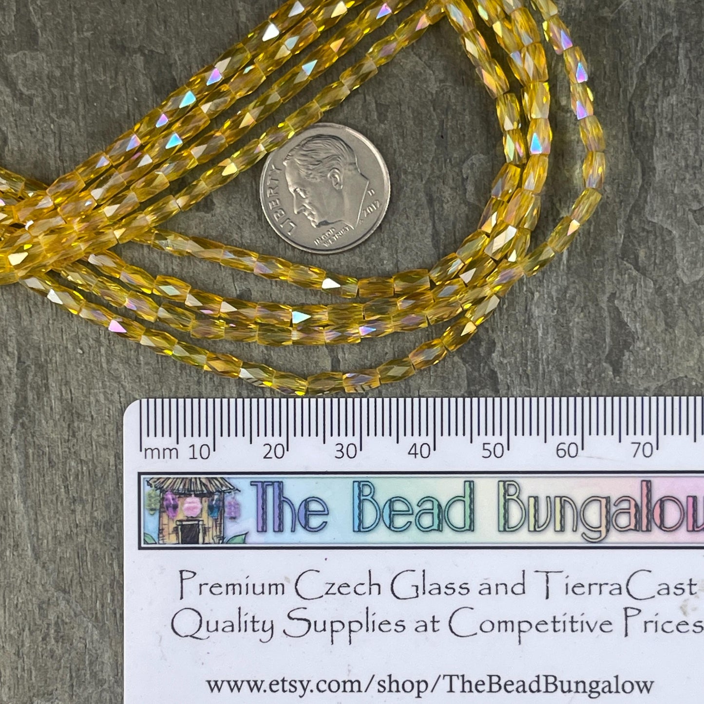5mm Faceted Tube Beads, Transparent Sunflower Yellow Faceted Glass Beads (FGT-Yellow) * 18" Strand